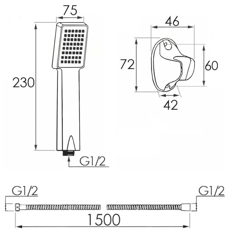Ručná sprchová hlavica BAO s držiakom a 150 cm hadicou - čierna matná