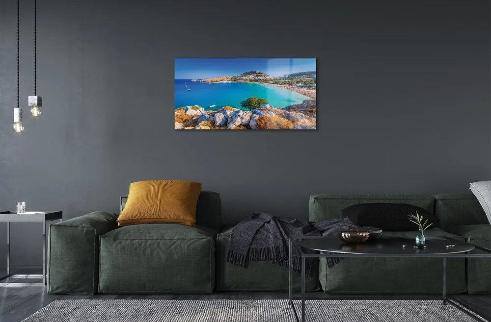 Sklenený obraz Grécko pobrežie beach panorama 100x50 cm