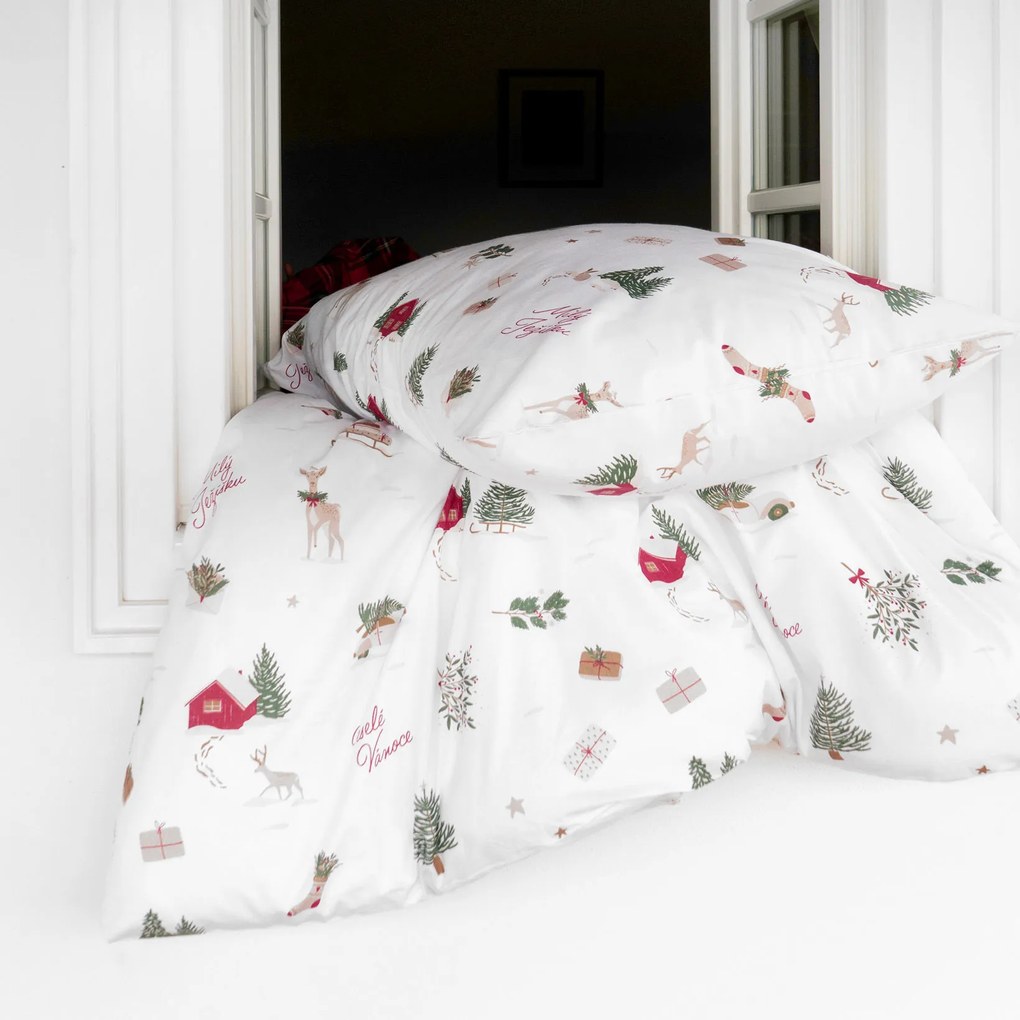 Goldea vianočné bavlnené posteľné obliečky - české vianoce 200 x 200 a 2ks 70 x 90 cm