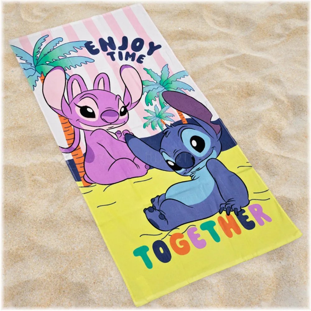 Plážová osuška Stitch & Angel - motív Enjoy Time Together - 100% bavlna - 70 x 140 cm