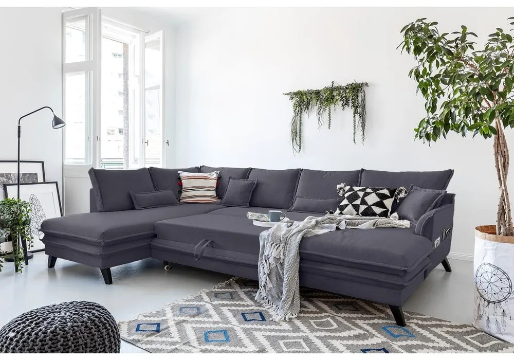 Antracitovosivá rozkladacia pohovka do "U" Miuform Charming Charlie, ľavý roh