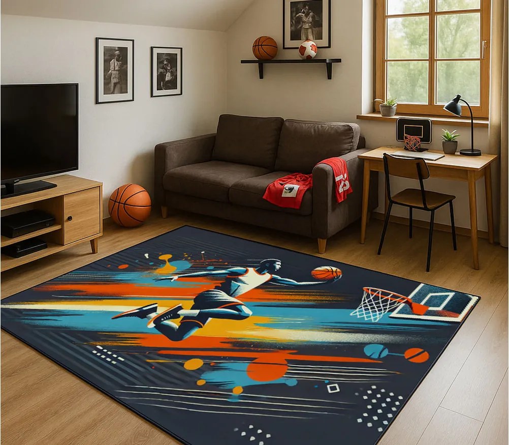 Športový koberec s basketbalovým motívom – viacfarebný Rozmer: 120x170 cm