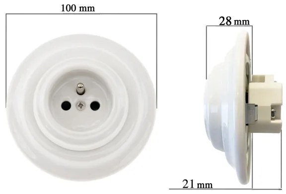 Bohemia-Design - Porcelánová retro domová zásuvka s rámčekom 250V/16A biela