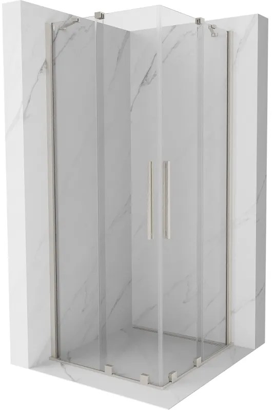 Mexen Velar Duo, sprchový kút s posuvnými dverami 80 x 80 cm, 8mm číre sklo, brúsená oceľ, 871-080-080-02-97