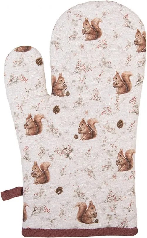 Béžová bavlnená chňapka - rukavice s veveričkami Tiny Squirrel - 18*30 cm