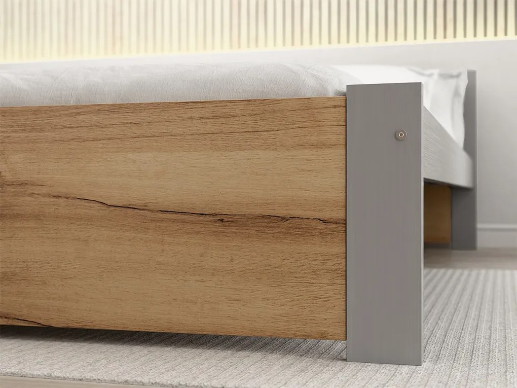 Posteľ IKAROS 90 x 200 cm, dub artisan/sivá Rošt: S latkovým roštom, Matrac: Bez matraca