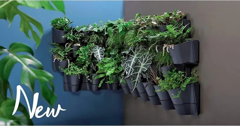 Kvetináč Prosperplast CASCADE WALL sada kvetináčov na stenu antracit