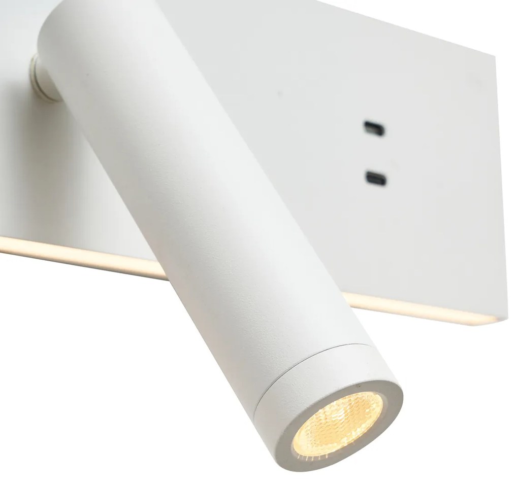 Nástenná lampa biela nastaviteľná s USB-C vrátane LED - Modric