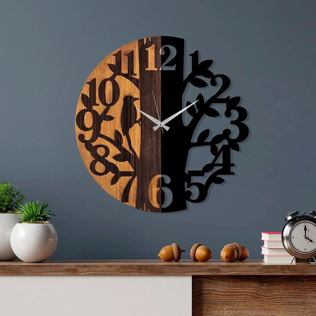 Dekoratívne nástenné hodiny WALLIE TREE 56 cm čierne/orech