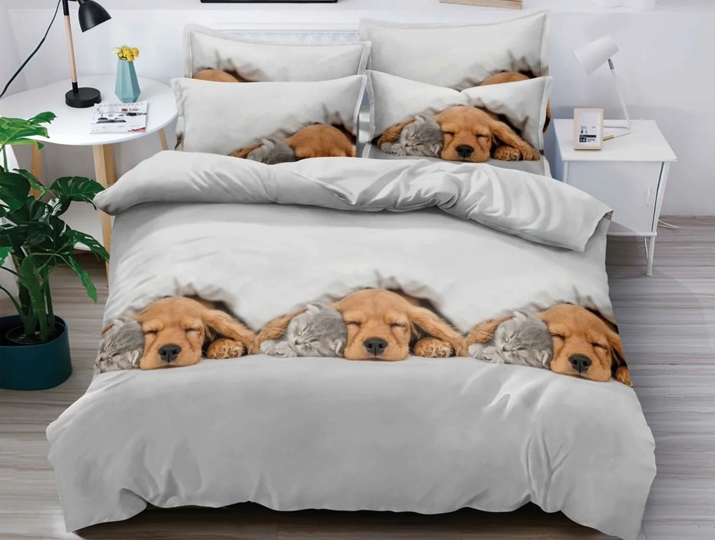 3D obliečky z mikrovlákna PUPPY DREAMS svetlo sivé Rozmer obliečky: 70 x 80 cm | 140 x 200 cm