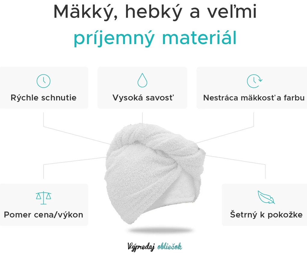 Rýchloschnúci froté turban na vlasy biely, 100% bavlna