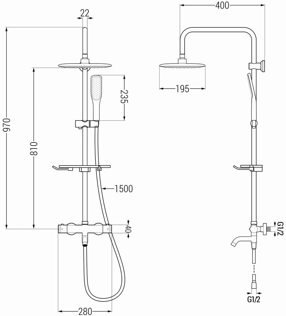 Mexen - KT49 sprchový set s termostatickou vaňovou batériou Kai, biela-zlatá, 779004993-25