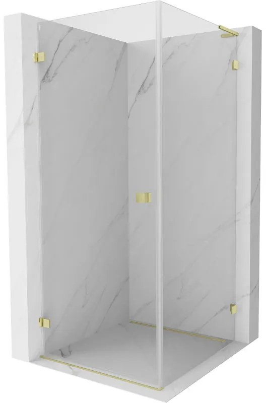 Mexen Lunar-B L sklápací sprchový kút ľavý 80 x 80 cm, číre sklo, zlatá matná, 832L-080-080-55-00-L