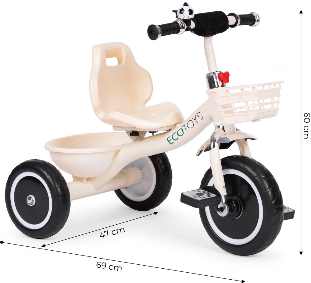 Trojkolka protišmykové rukoväte zvončekový kôš béžová ECOTOYS
