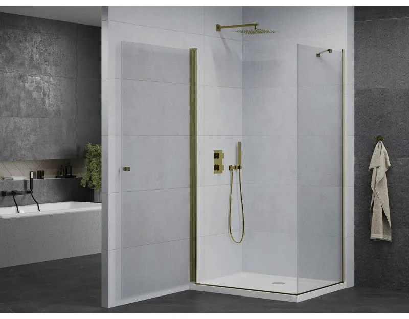 Mexen Lima sprchovací kút so skladacími dverami 90 x 100 cm, 6mm číre sklo, zlatý profil + sprchová vanička, 852-090-100-50-00-4010