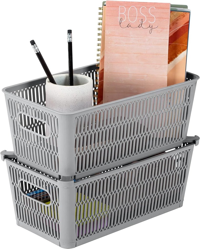 Orion M - Univerzálny košík NESTA, výsuvné klapky na stohovanie, sivý 29 x 17 x 12 cm