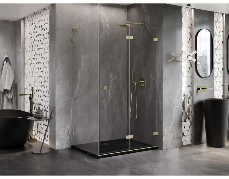 Mexen Lunar-F L, 1-krídlový sprchový kút so skladacími dverami, pravý, 90 x 80 cm, 8mm číre sklo, zlatý matný profil, 836L-090-080-55-00-P