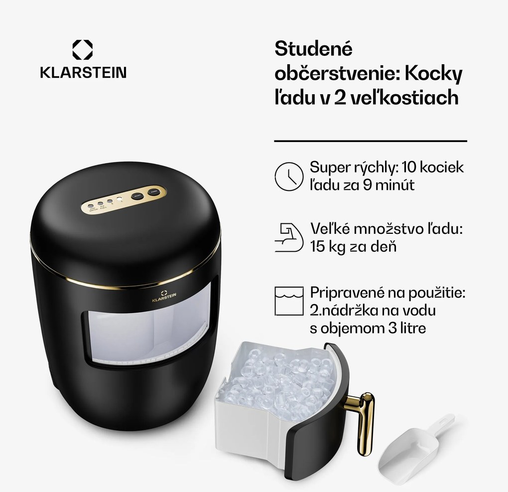 Klarstein Passau, výrobník ľadu, 2 veľkosti, 15 kg/24 h, Auto-Clean