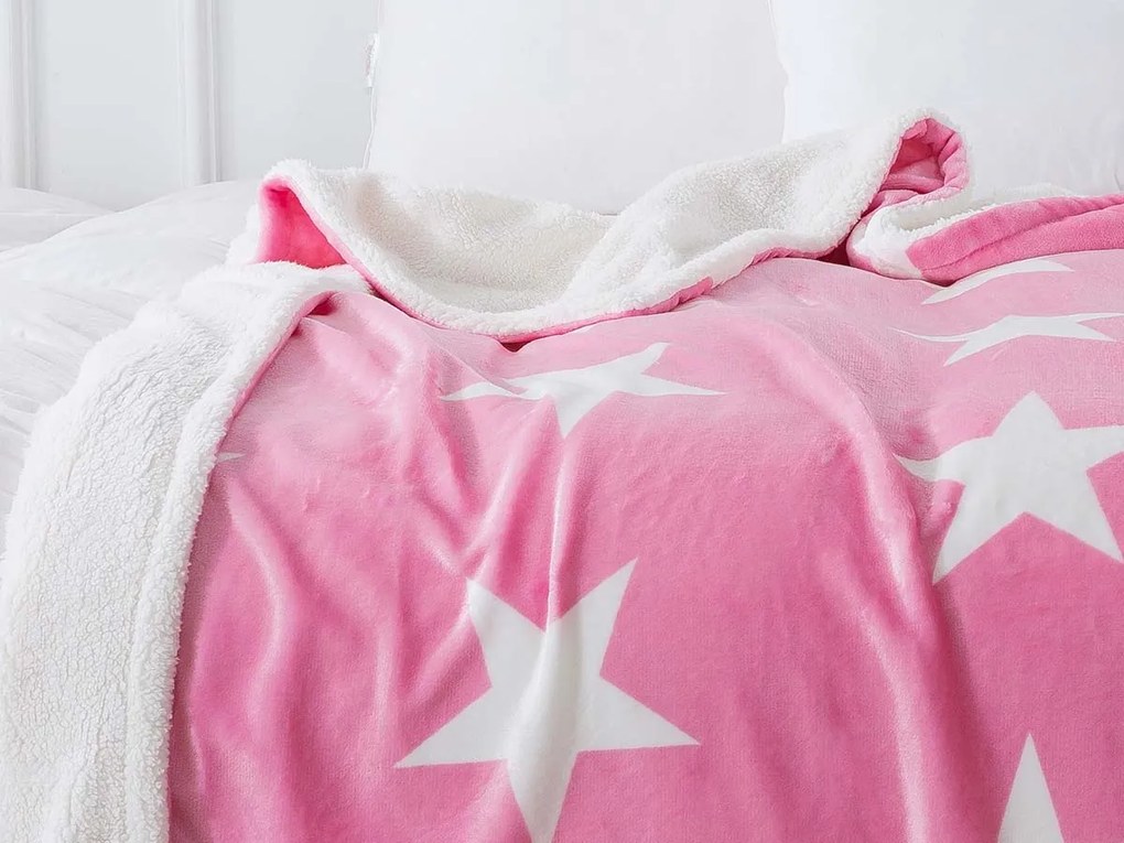 XPOSE® Mikroplyšová deka LÝDIE s baránkom - ružová 140x200 cm