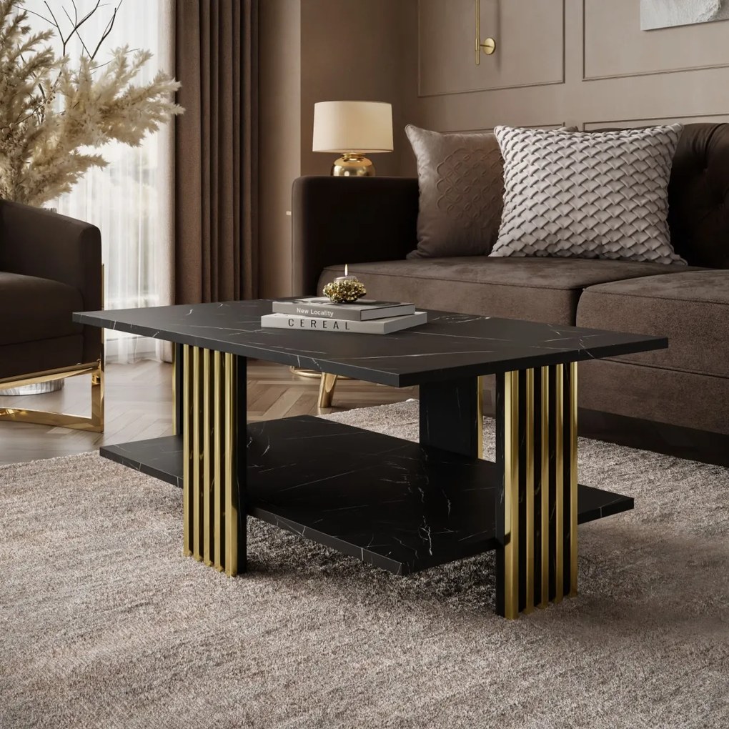 KONFERENČNÝ STOLÍK CHARLES ČIERNY MRAMOR + ZLATÝ