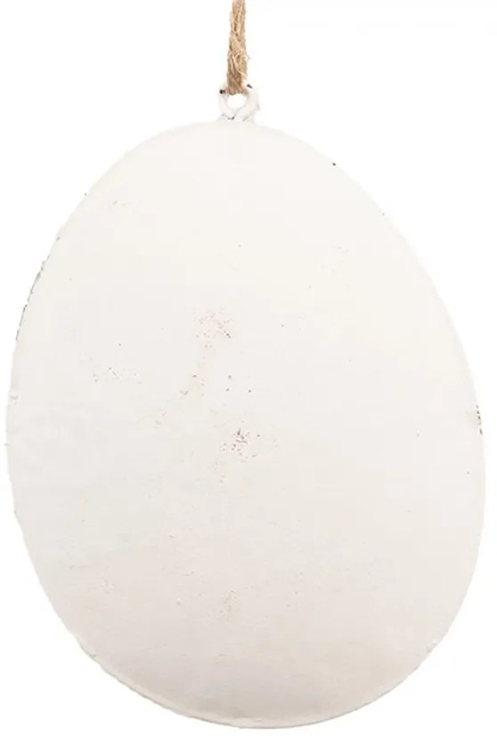 Biele antik plechové závesné vajíčko s kvietkami - 10*2*8 cm