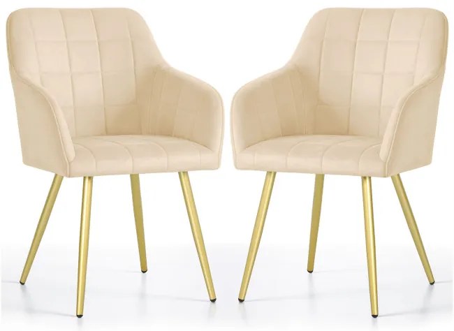 Sada dvoch jedálenských stoličiek LUXANO zamatové, béžové / zlaté nohy (2 ks)