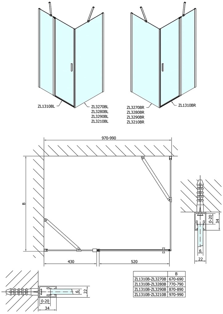 Polysan Polysan, Zoom Line Black obdĺžniková sprchová zástena 1000x800mm L/P varianta, ZL1310BZL3280B