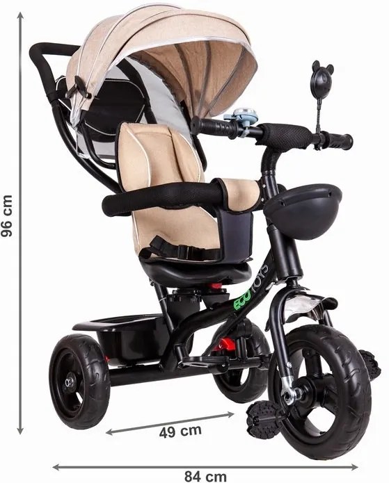 ECOTOYS Detská trojkolka s rotačným sedadlom BEIGE