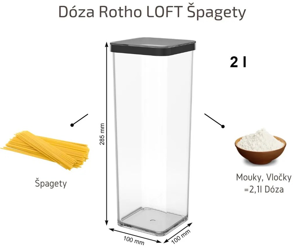 Dóza na potraviny Rotho Loft - ŠPAGETY, Black