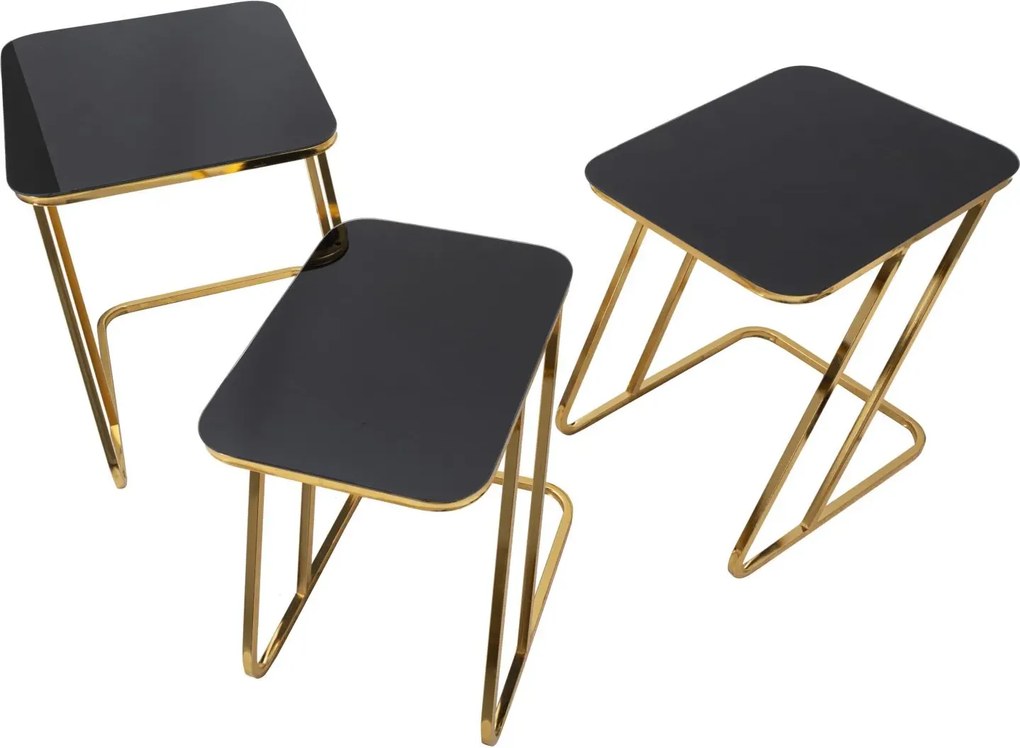 Sada 3 ks odkladacích stolčekov Simple zlatá/čierna