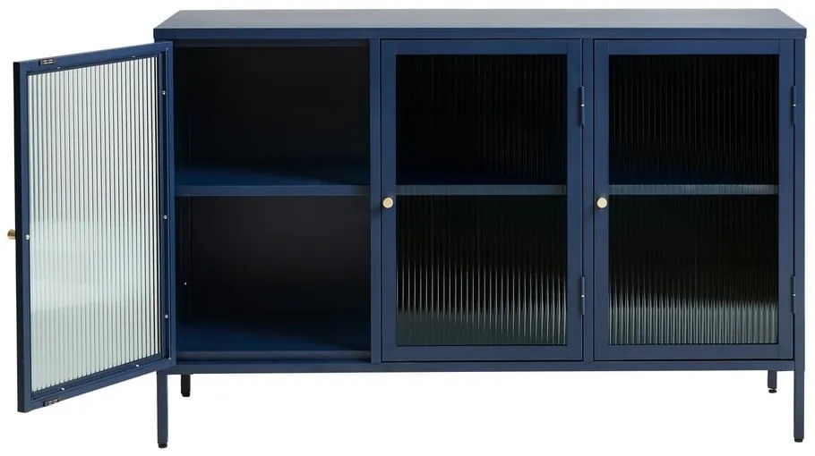 Modrá kovová vitrína Unique Furniture Bronco, výška 85 cm