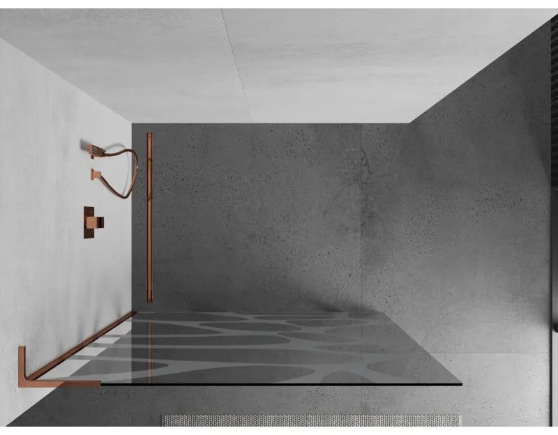 Mexen Kioto L, sprchová zástena Walk-In 110 x 200 cm, 8mm číre sklo biely vzor, ružové zlato profil, 800-110-103-60-97