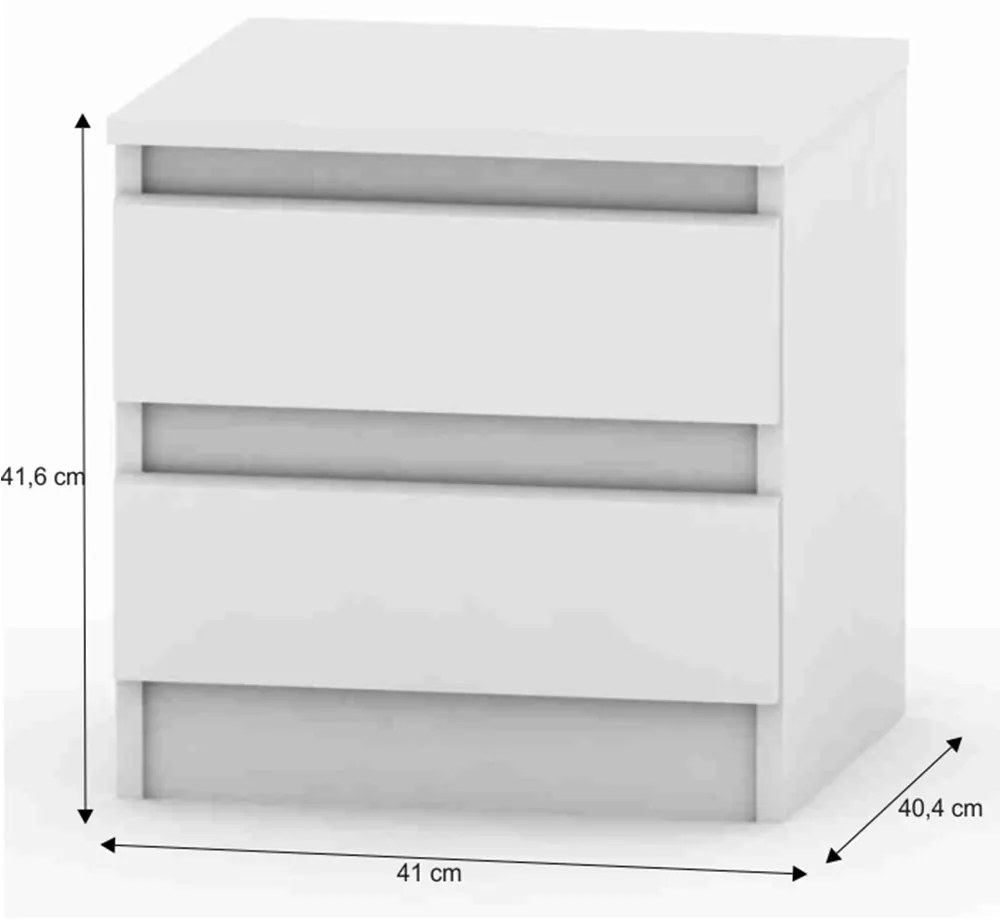 Tempo Kondela 2 šuplíkový nočný stolík, biela, HANY NEW 002