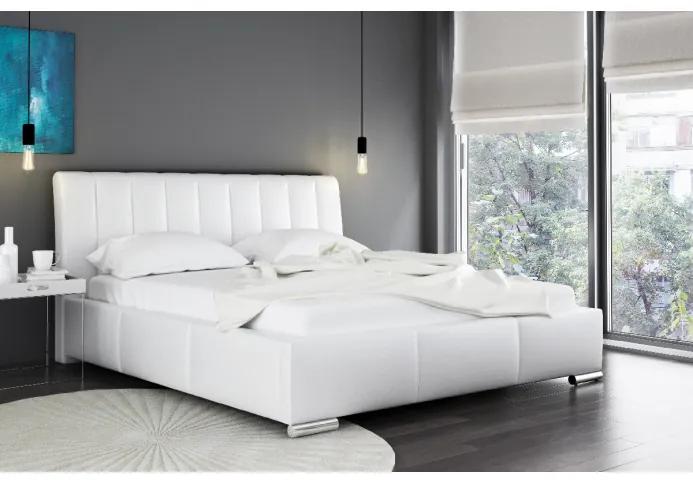 Elegantná posteľ Malone s vysokým čelom a úložným priestorom biela eko koža 200 x 200