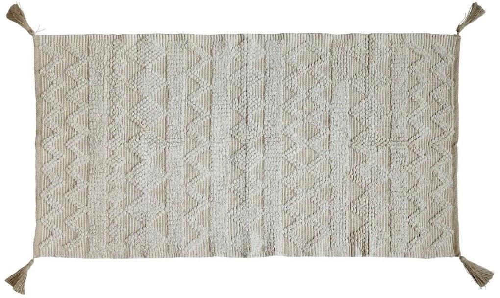 Béžový jutovo-bavlnený koberec so vzorom a strapcami Juo - 70*150 cm