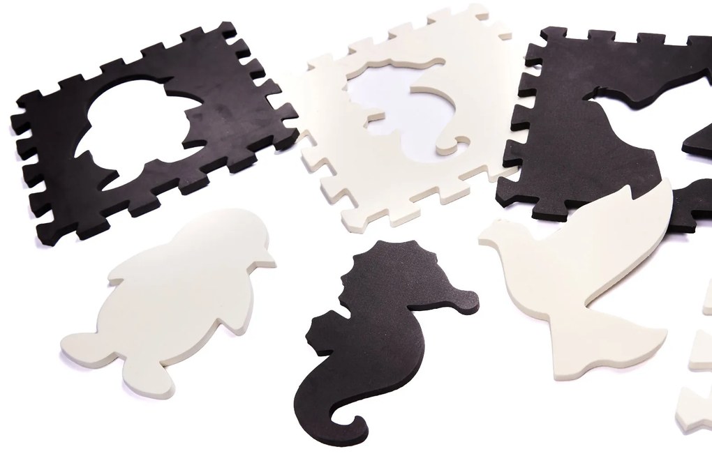 KIK Penové puzzle podložka / ohrádka pre deti 25 kusov čierna a biela