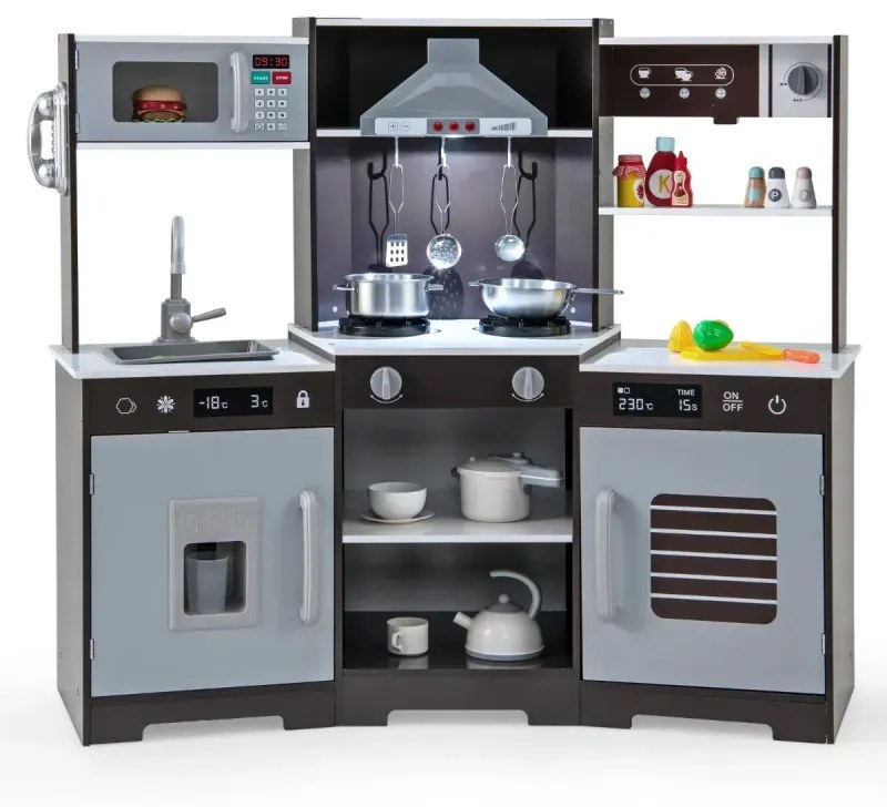 Detská kuchynka na hranie s realistickými zvukmi Svetlá drevená súprava hračiek na varenie hnedá
