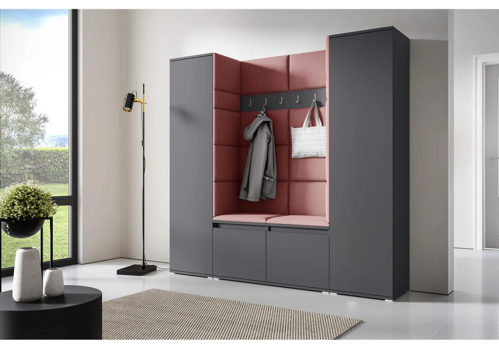 Predsieňová stena AMI 31 Bez zrkadla Grafit Tmavo ružová