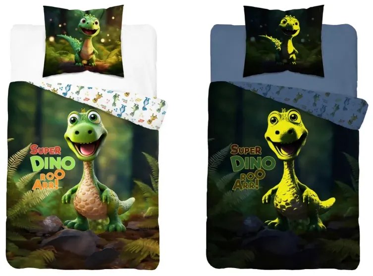 Bavlnené posteľné obliečky svietiace v tme - motív dinosaura 2 časti: 1ks 160x200 + 1ks 70x80