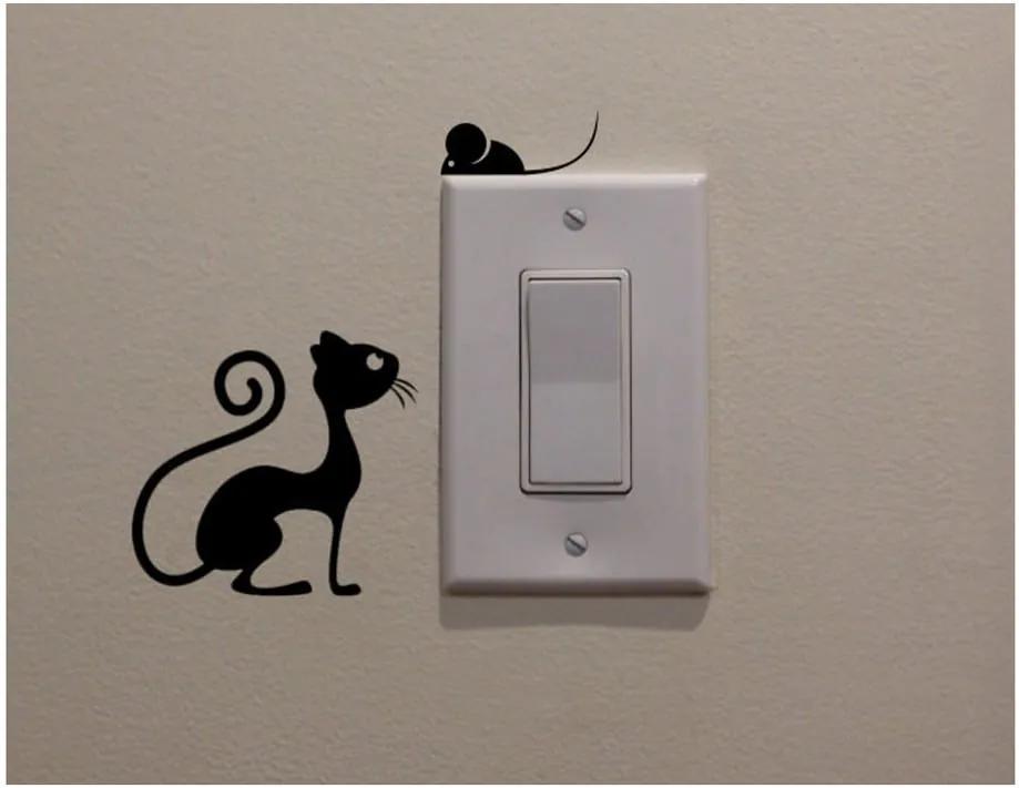 Dekoratívna samolepka Cat & Mouse, výška 11 cm