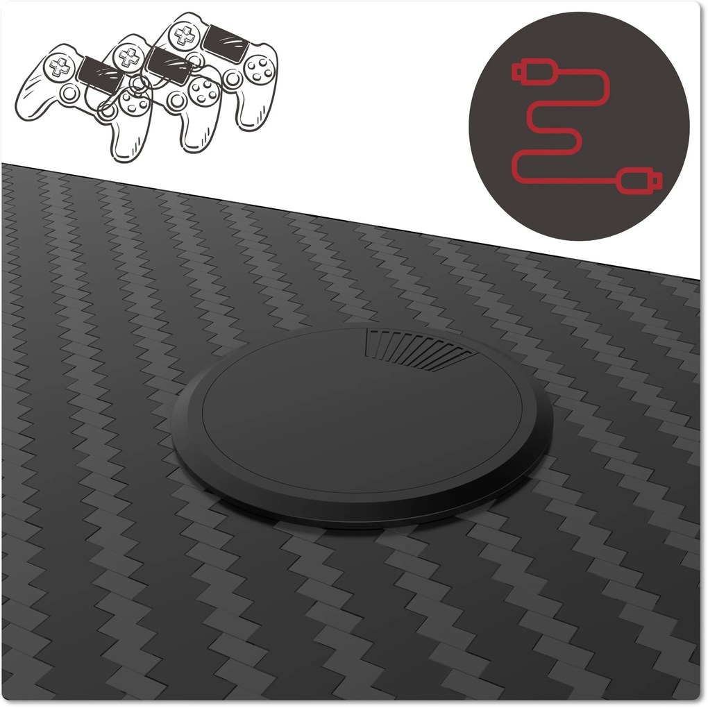 Výškovo nastaviteľný elektrický herný stôl SHADOW GAMER 2.0 LED RGB 120 cm čierny