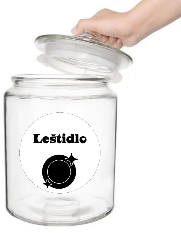 Štítok / nálepka do kuchyne s obrázkom taniera – Leštidlo Farba písma: Biele na čiernom