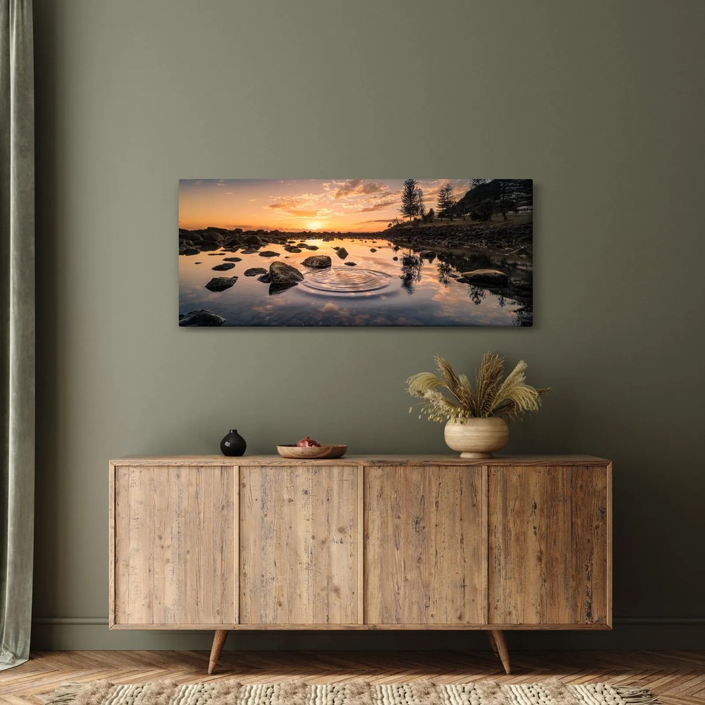 Obraz vodnej hladiny pri západe slnka (120x50 cm)