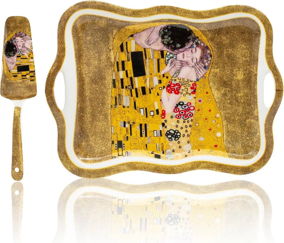 HOME ELEMENTS Tortový tanier s náčiním 35 cm, Klimt, Bozk zlatý