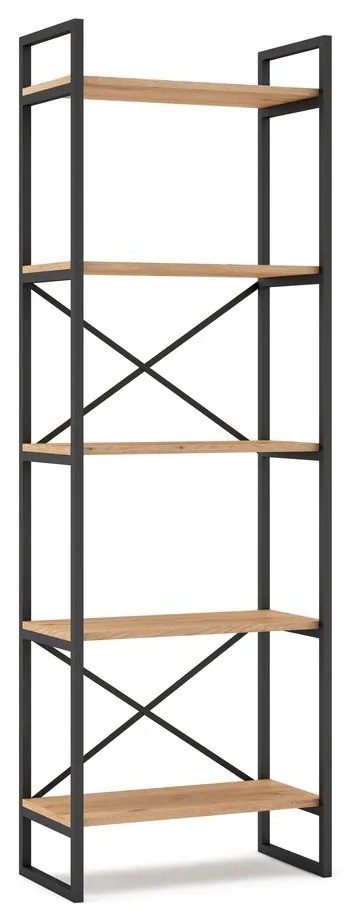 Čierny/prírodný regál v dekore duba 58x175 cm Dusan – Marckeric