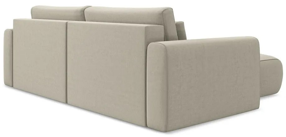 Béžová zamatová rozkladacia/s úložným priestorom rohová pohovka (ľavý roh/s leňoškou) Kapua – Makamii