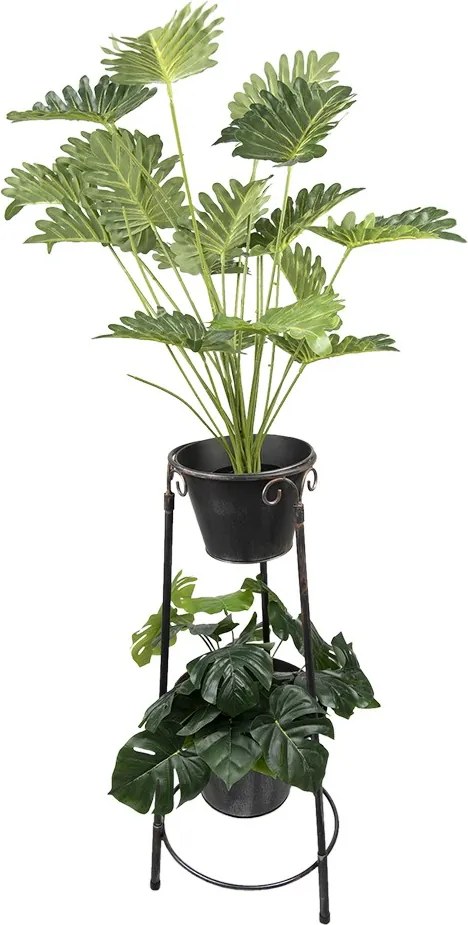 Čierny antik kovový stojan na 2 kvetináče - 35*33*79 cm
