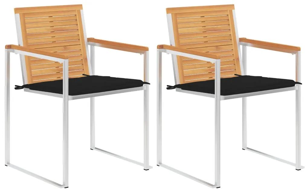 Záhradné stoličky so sedákmi 2 ks masívne teakové drevo a oceľ 3061522