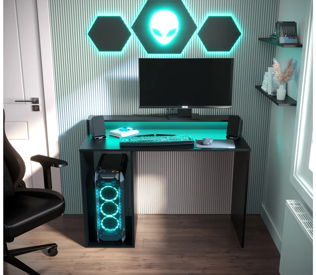 Herný PC stolík Garrick 2 (čierny) (s LED RGB osvetlením). Akcia -18%. Vlastná spoľahlivá doprava až k Vám domov. 1064135