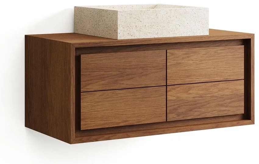 Nízka závesná skrinka pod umývadlo z teakového dreva v prírodnej farbe 90x40 cm Kenta – Kave Home